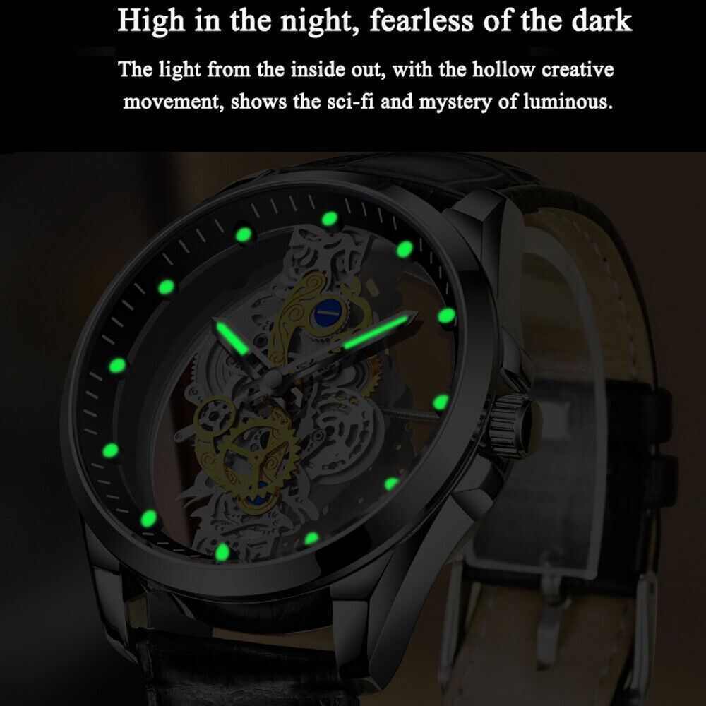 Hollow Skeleton Luxury Men’s Automatic Quartz Stainless Steel Watch Business USA