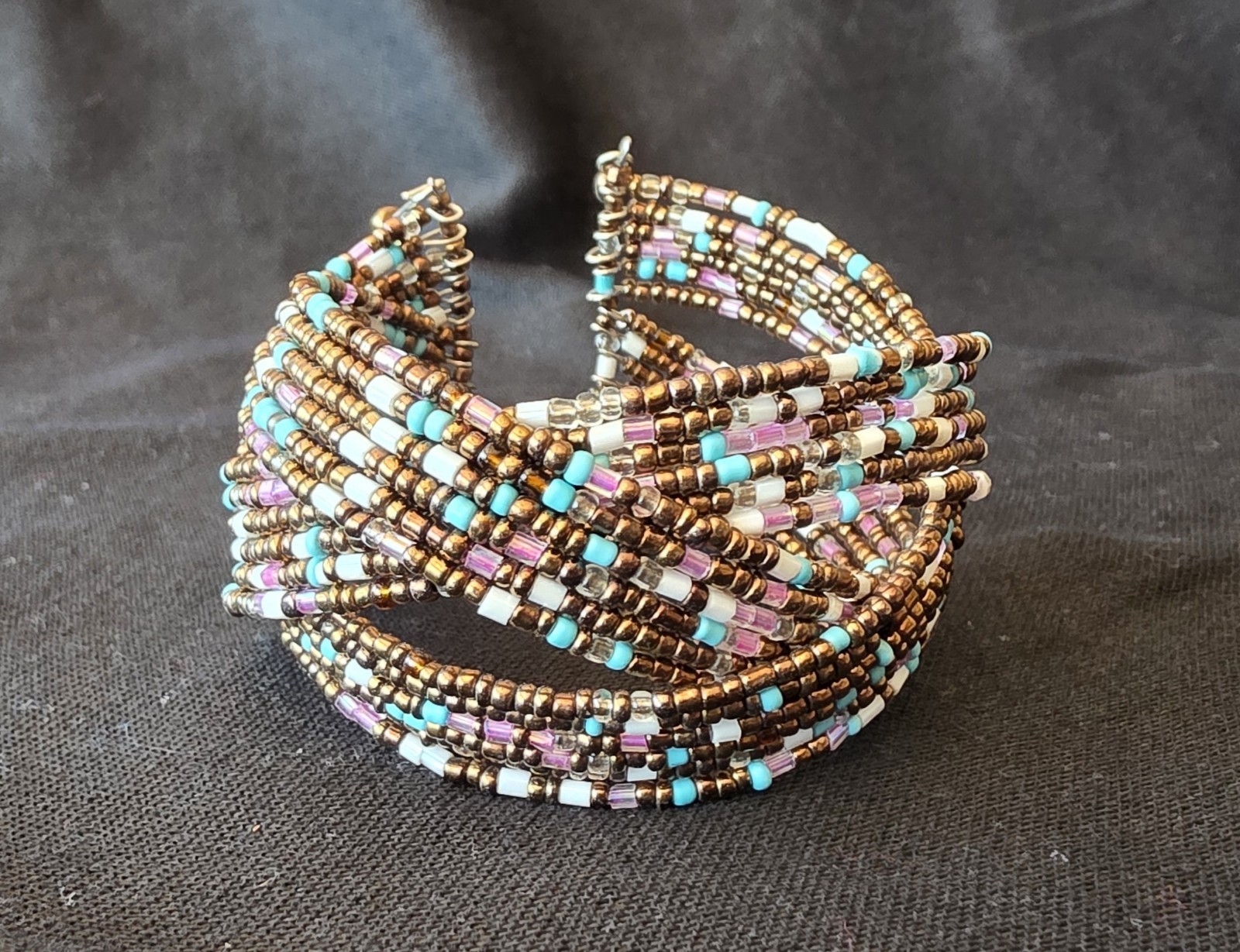 Handcrafted Multi-Strand Seed Bead Cuff Bracelet – Boho Statement Piece