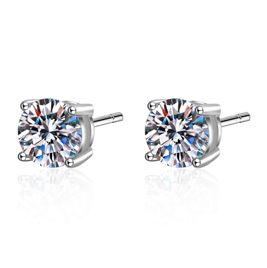 18k White Gold Plated Real 0.2-3CT D Color Moissanite Stud Earrings For Women