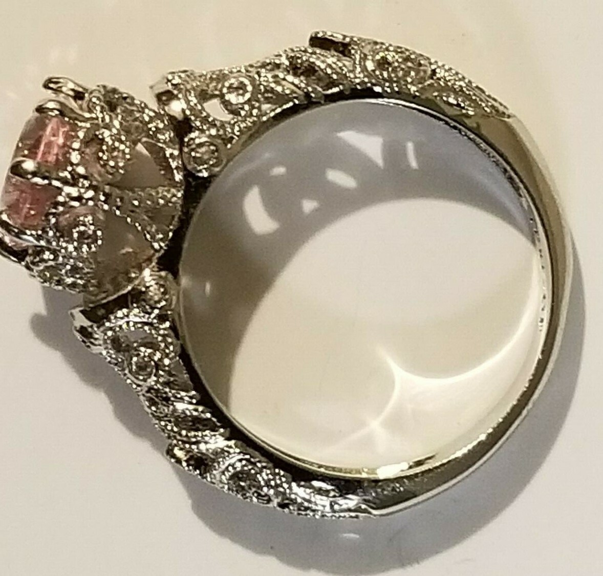 18k White Gold Overlay, 1.87ctw Pink & White Sapphire Ring Size 7
