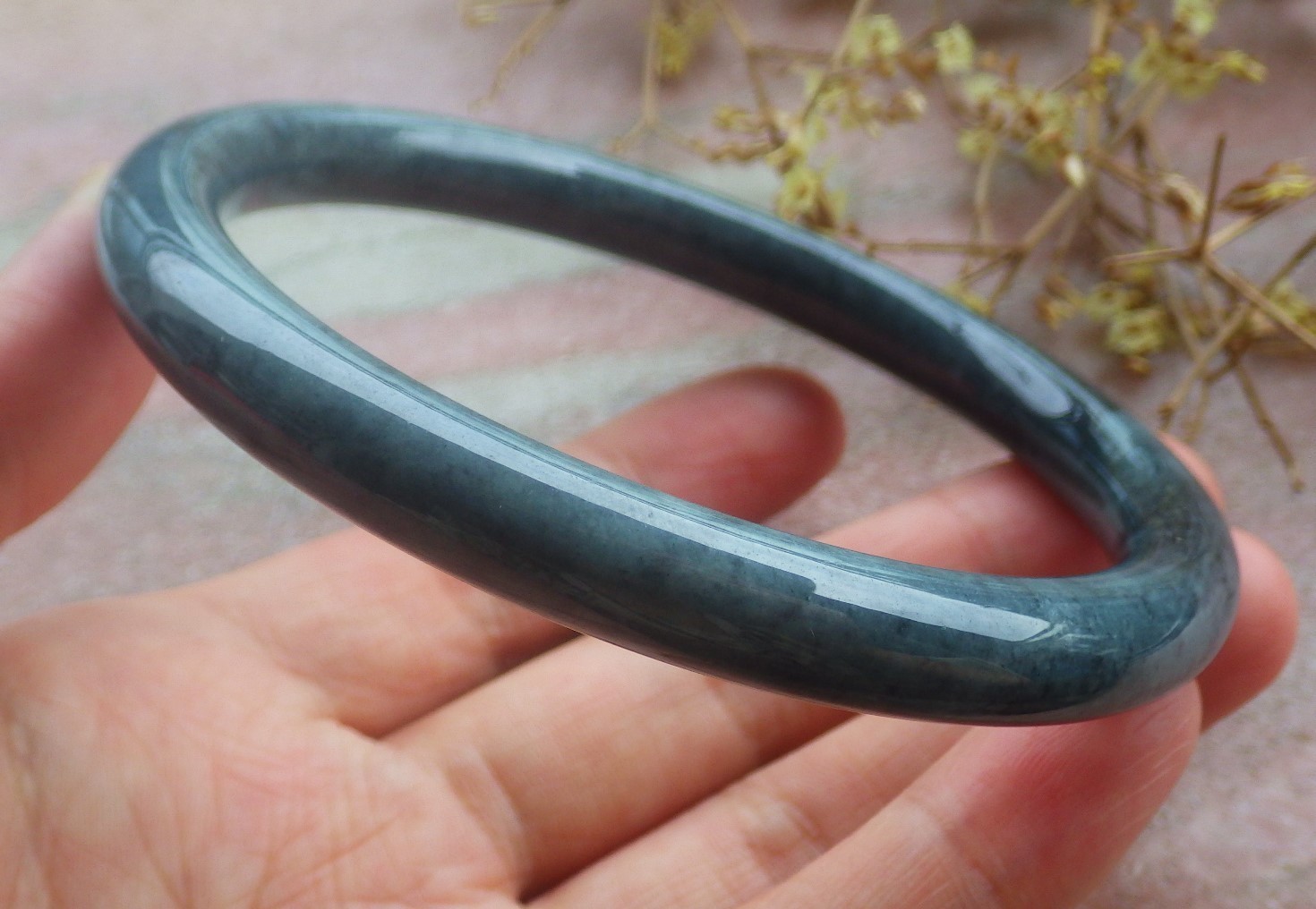 Video Certified Black 100% A JADE Jadeite Circle Bangle Bracelet 69 mm 手镯 734870