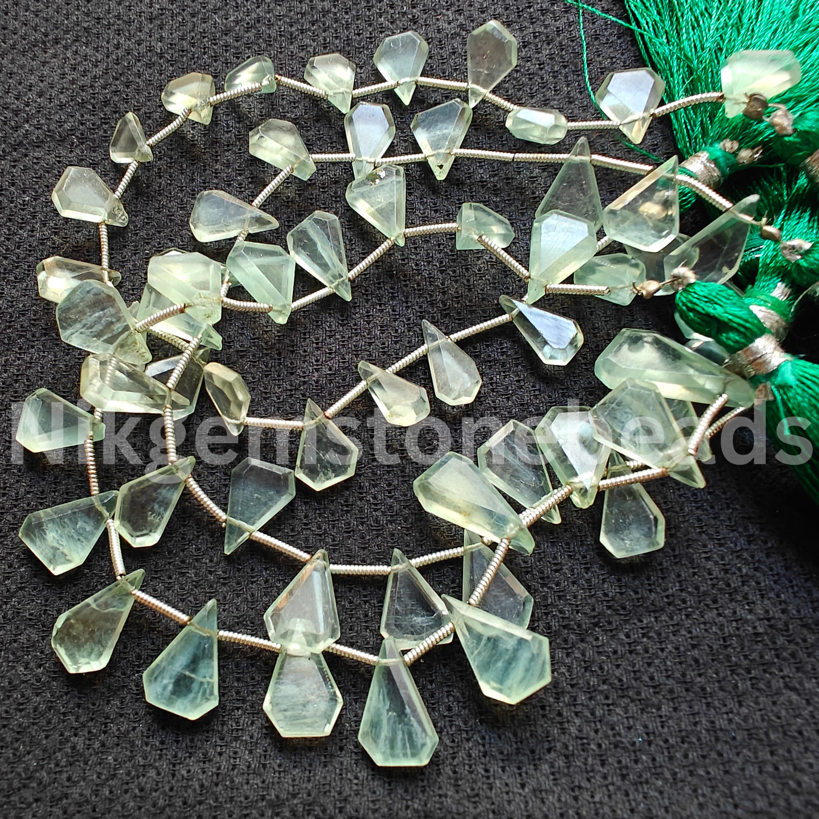 Natural Green Fluorite Beads, Briolette Faceted Cut Triangle Gems, 10.50-13.0 MM
