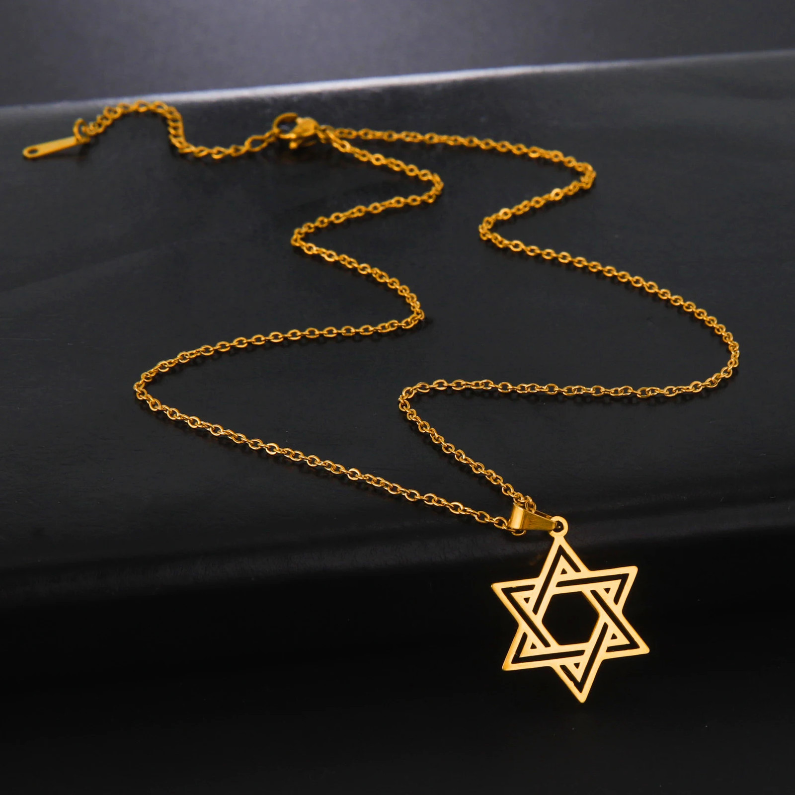 Jewish Stainless Steel Necklace Women Men Cutout Star of David