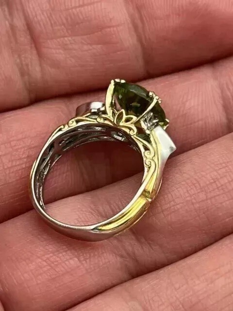 Antique 3CT Oval Cut Peridot Women’s Engagement Ring 14K White Yellow Gold Over