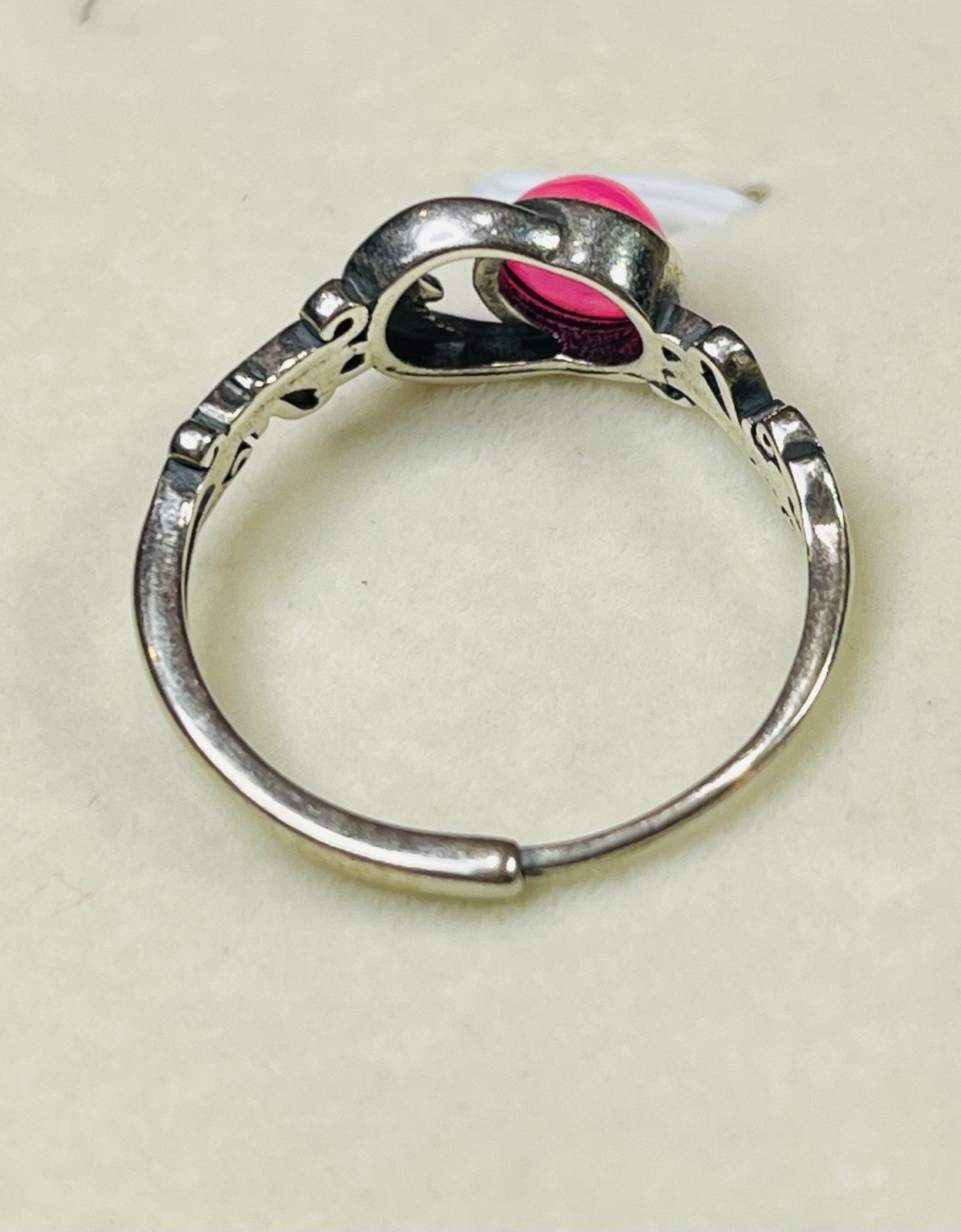 Vintage 925 Sterling Silver Natural Pink Rainbow Opal Man In Crescent Moon Ring