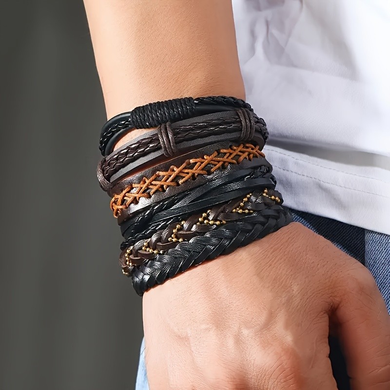 36Pcs Vintage Men Leather Braided Adjustable Bracelet Bulk Wholesale