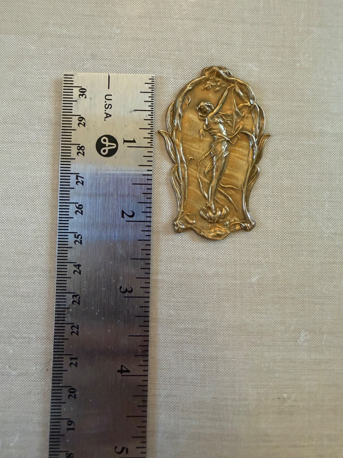 Vintage NOS Art Nouveau Brass Fairy Stamping Woodland Nymph Jewelry Finding 61mm