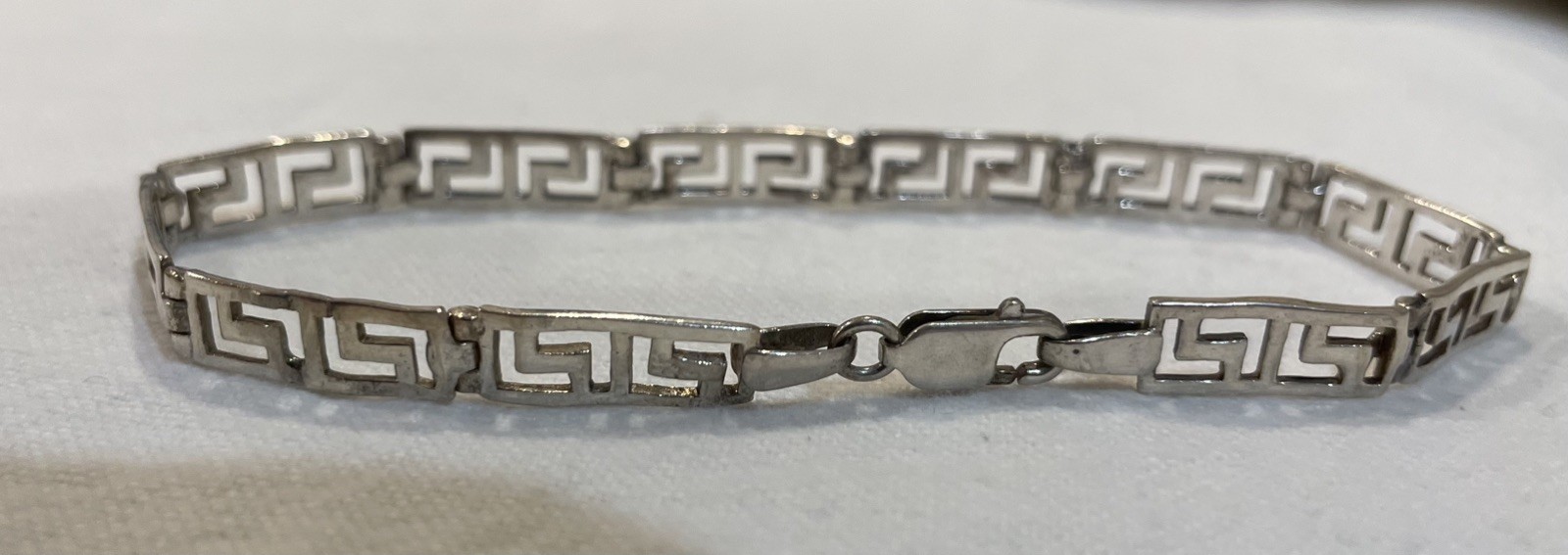 Unisex Sterling Silver Greek Key Cutout Bracelet, 8″ Long