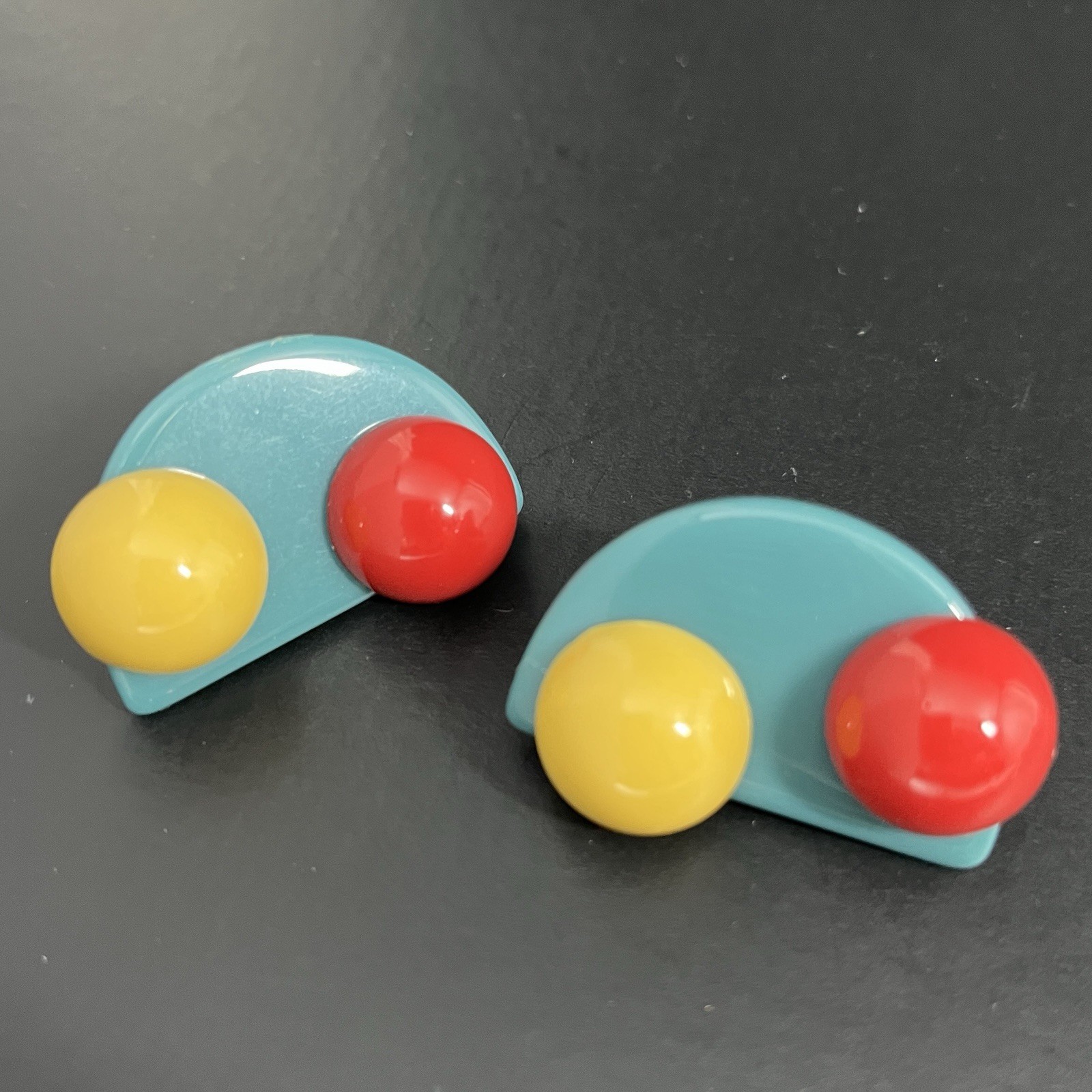 Memphis Design Style Earrings Acrylic Clip On Post Modern Geometric Green Red