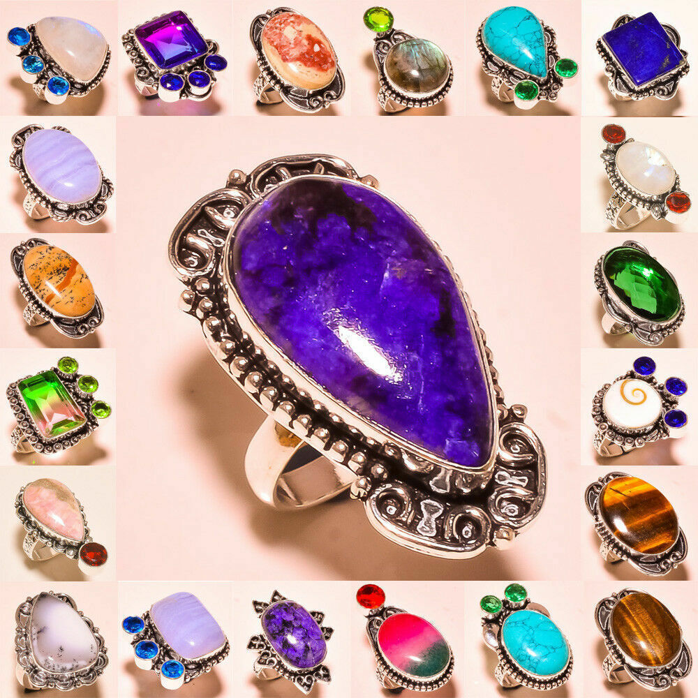 Gift Multi Jasper & Mix Gemstone 925 Sterling Silver Plated Handmade Lot Rings