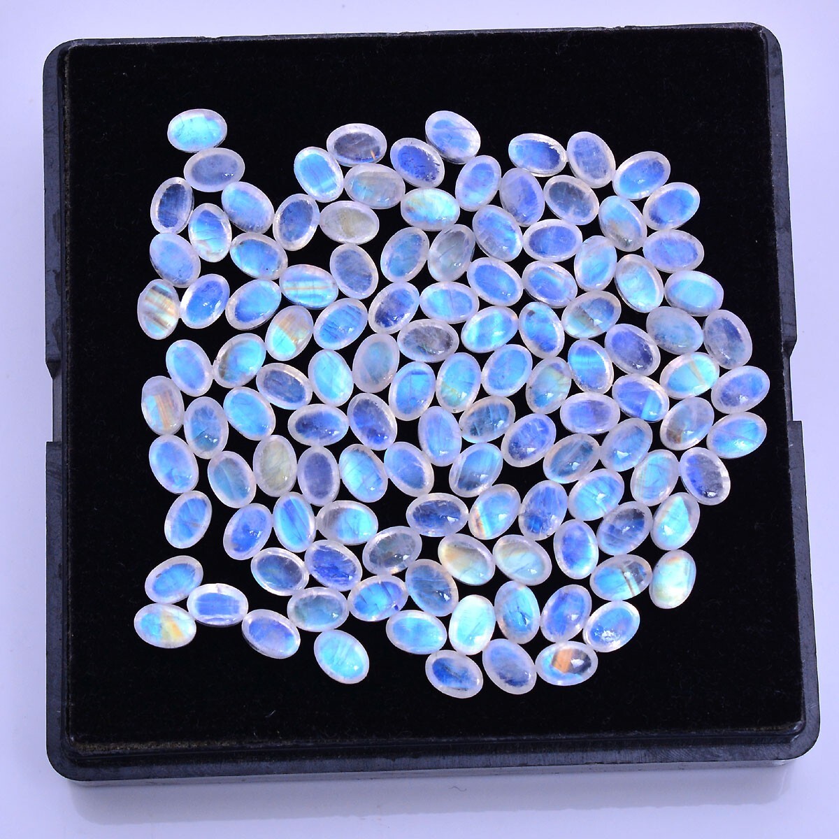 25 Pcs Natural Blue Fire Moonstone 7x5mm Untreated Oval Cabochon Gemstones Lot