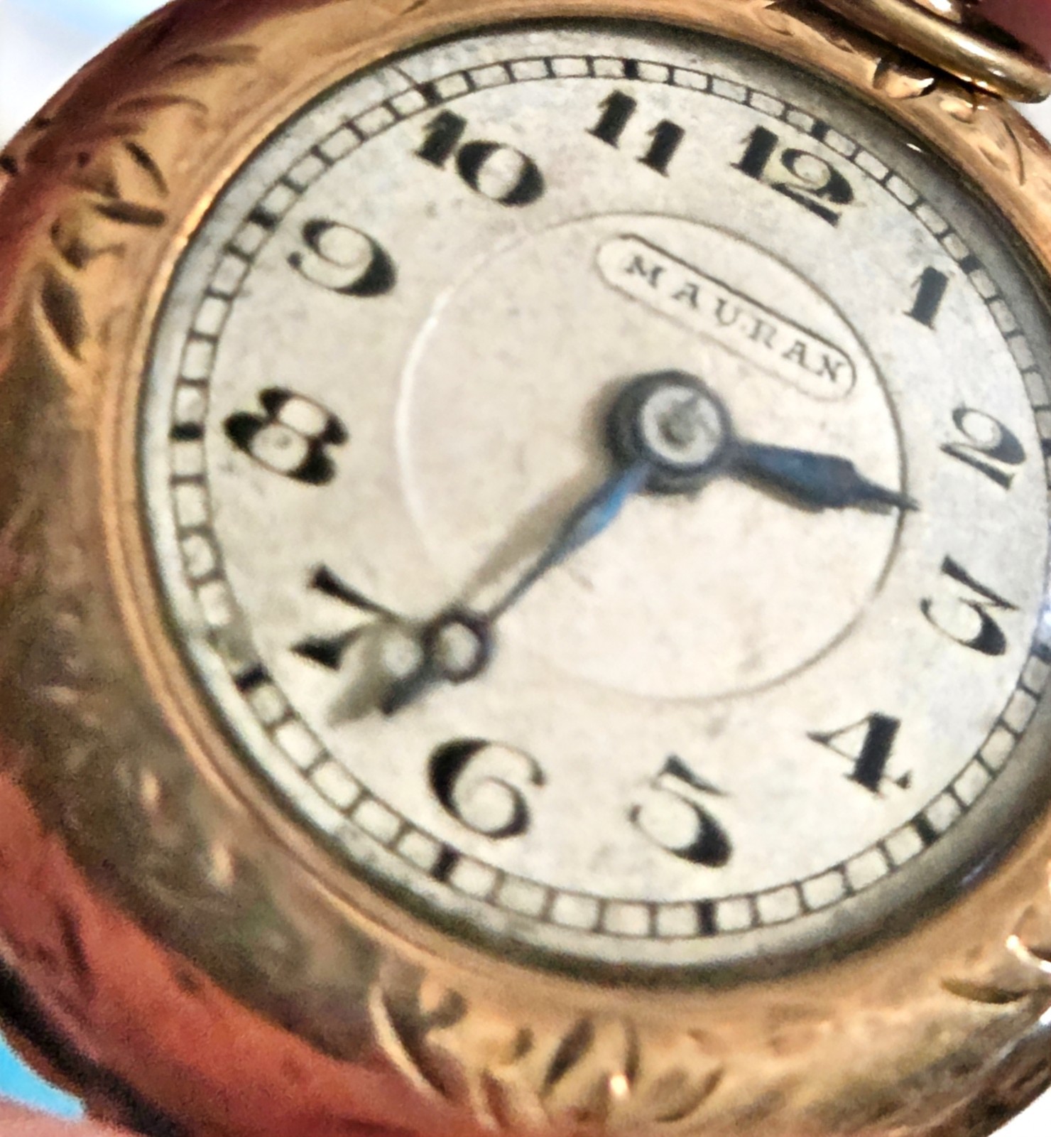 Mauran Gold Filled Yellow Gold Open Face Pocket Watch White Dial Arabic Numerals
