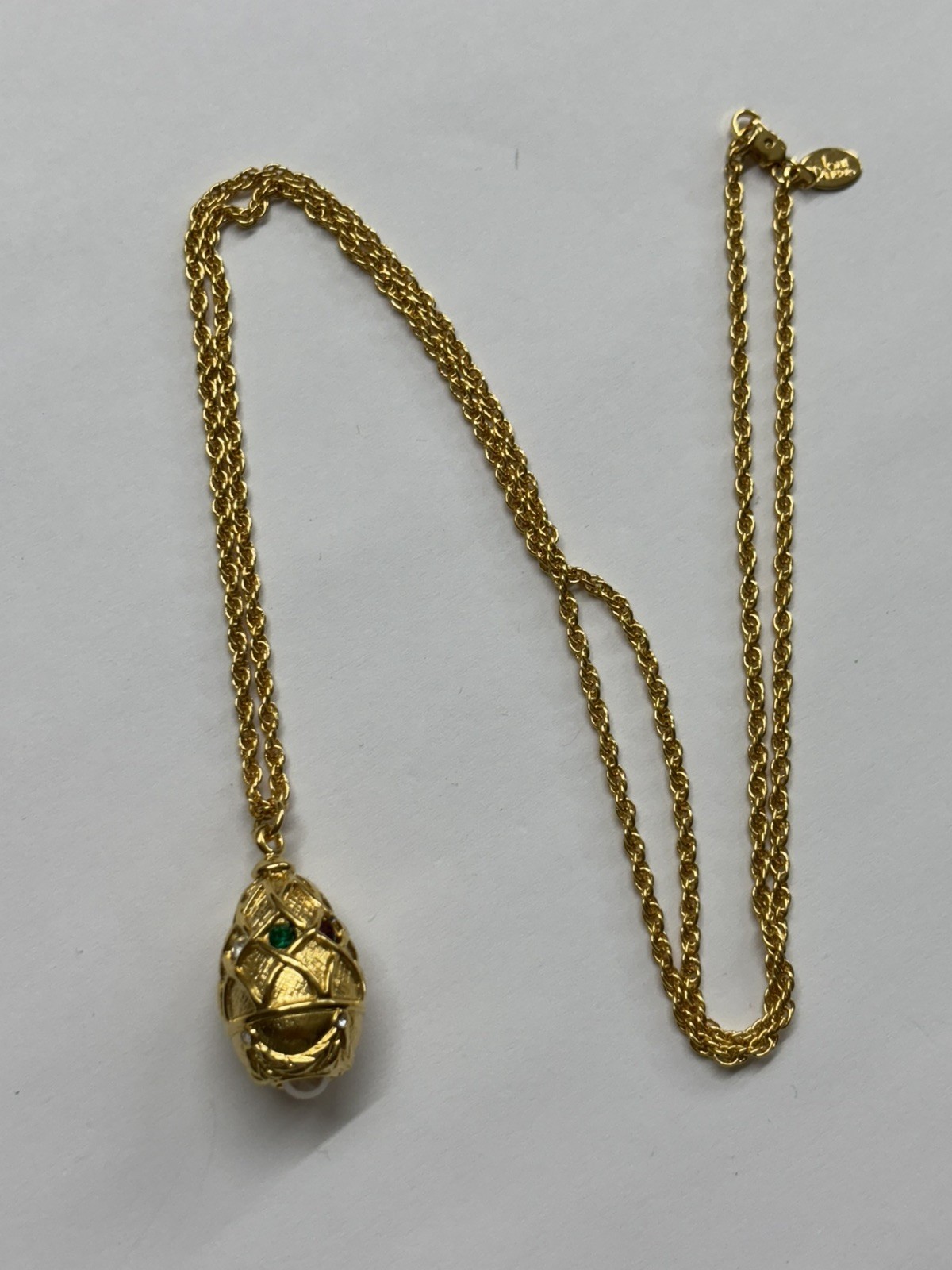Vintage Joan Rivers Jeweled Egg Pendant NecklaceGemstones Gold Tone Egg
