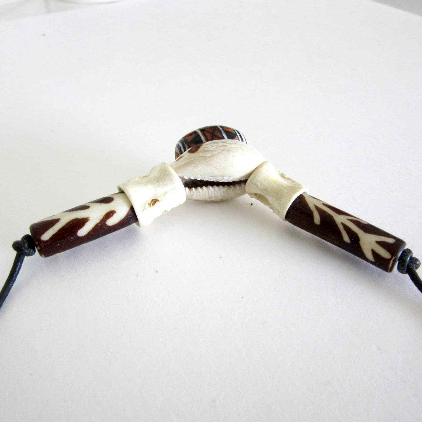 Bone Shell Bead Choker – Leather Thong – Necklace