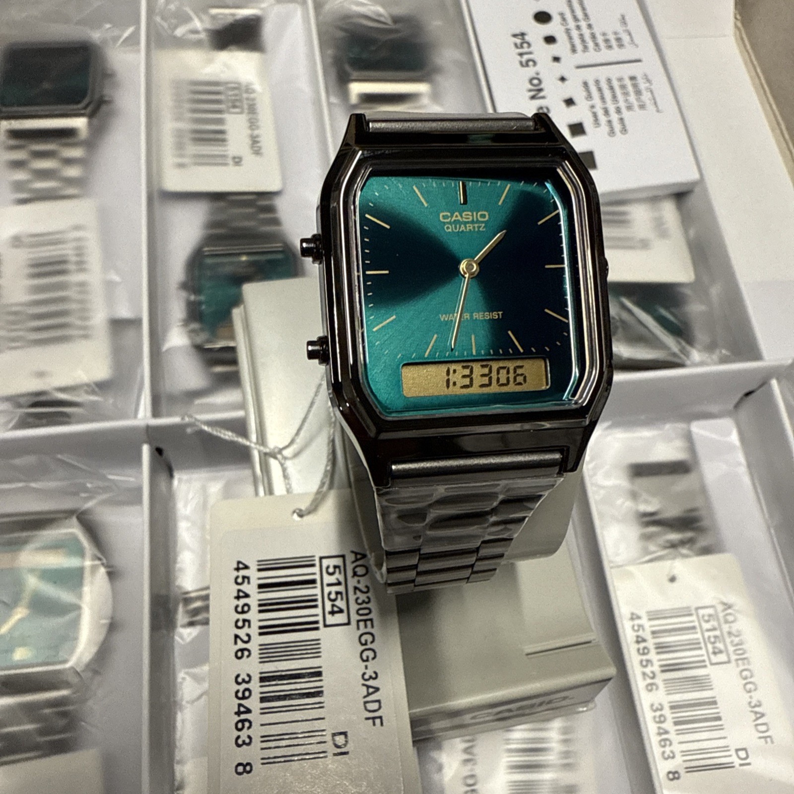 Casio Vintage Green Dial Stainless Steel Quartz Casual AQ-230EGG-3A Unisex Watch