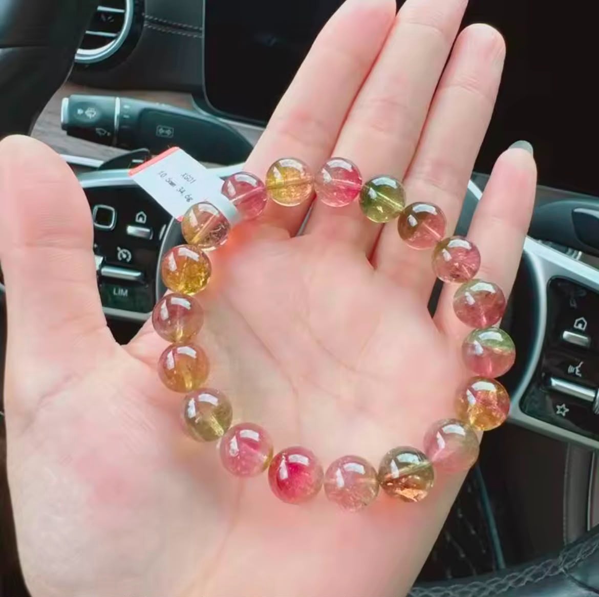Collectible 10.5mm Watermelon Tourmaline Red Green Double Color Bracelet