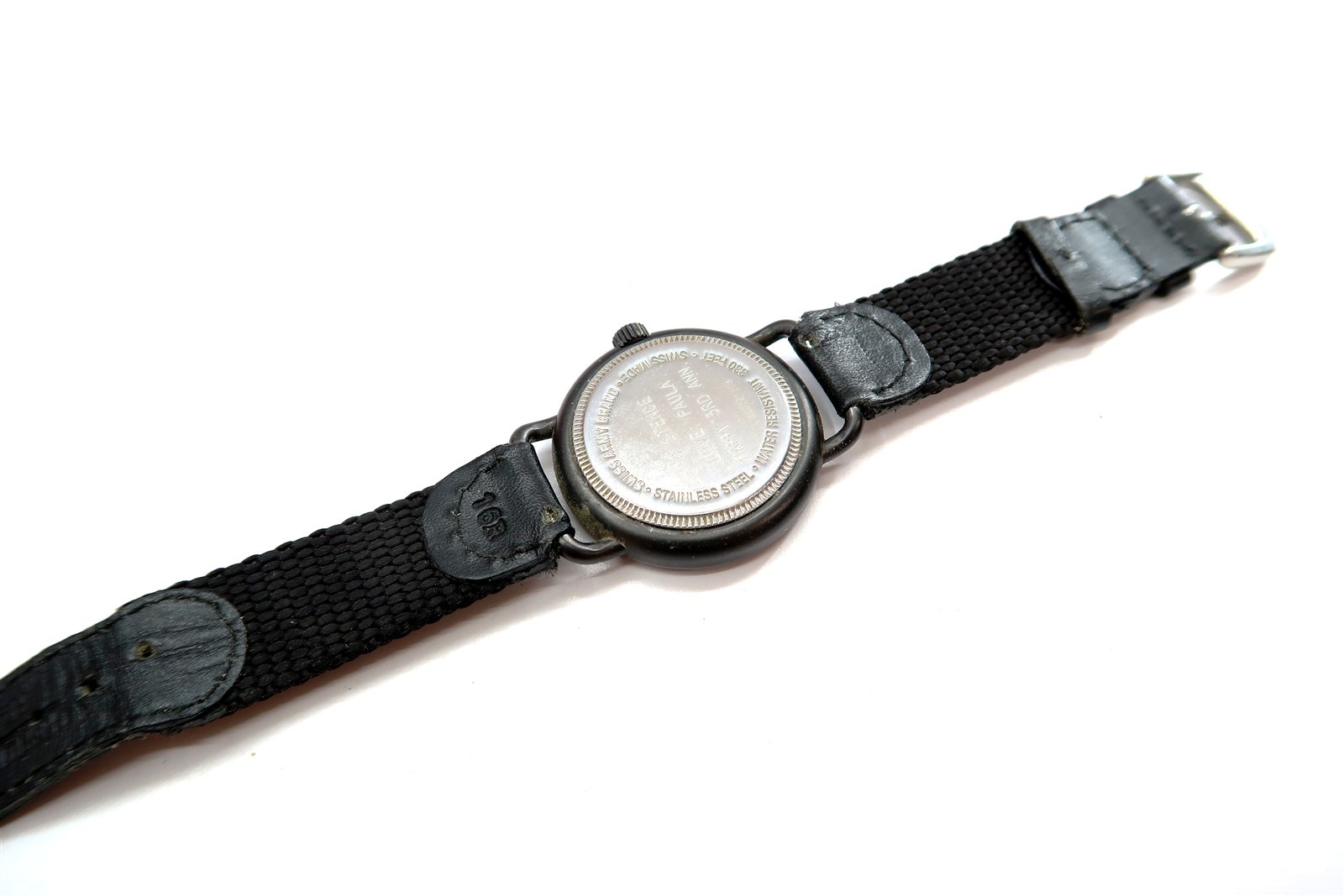 SWISS ARMY Mens Quartz Date Watch 37mm Black WORKS NEW BATTERY ~ CROWN ISSUE