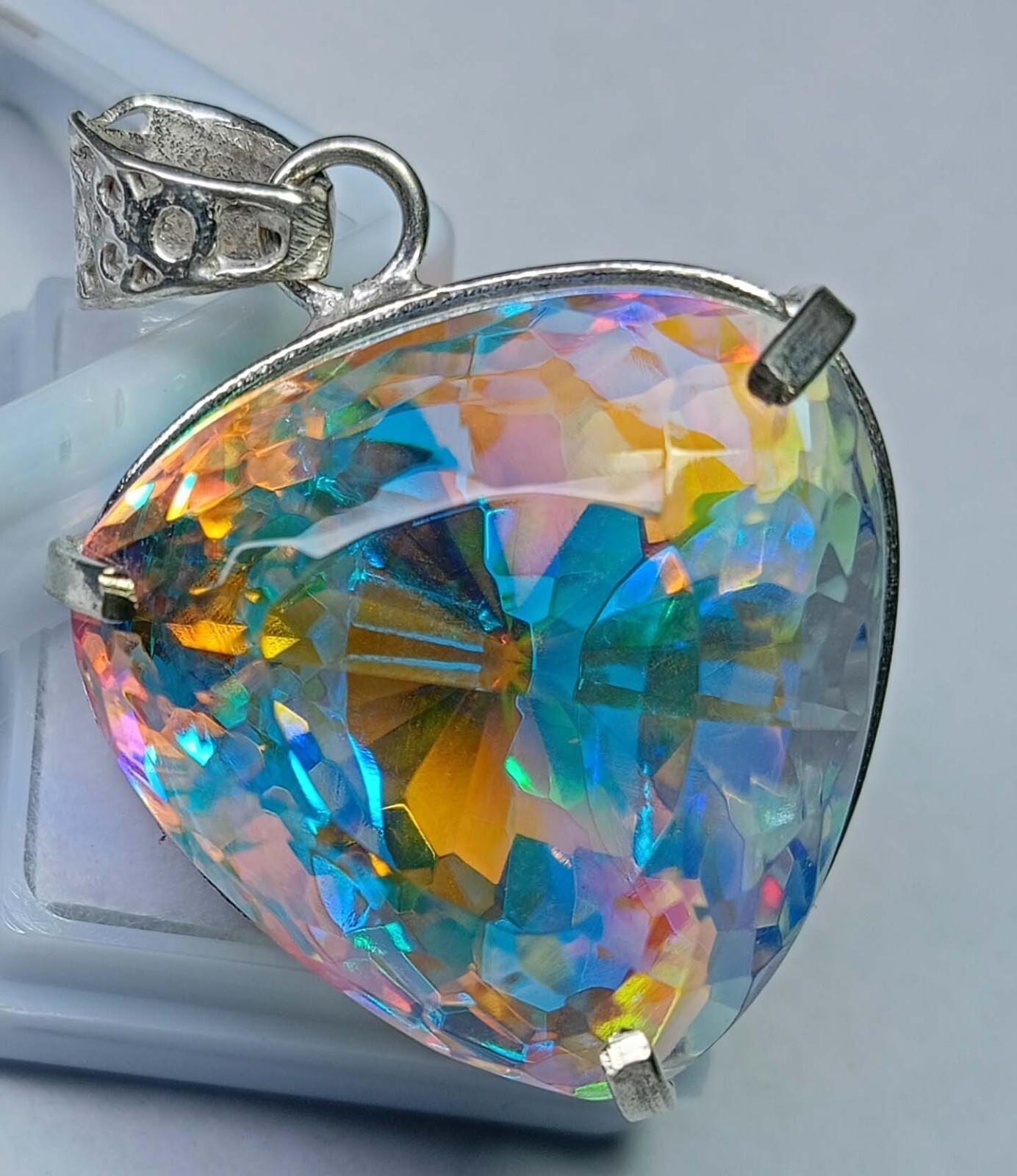 Mystic Topaz Trillion Cut Pendant 87.10 Ct Natural Locket Gemstone EGL Certified