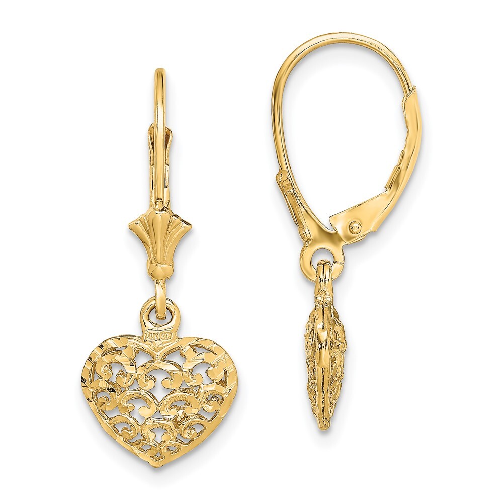 36.3mm 14K Yellow Gold w/ Beaded Filigree Winged Dragonfly Leverback Earrings