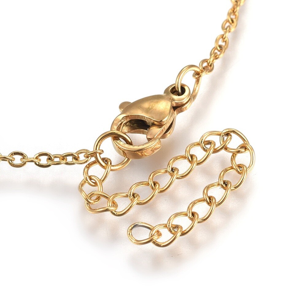 304 Stainless Steel Pendant Necklaces Cubic Zirconia Gold 18.8″(48cm) 0.5mm P375