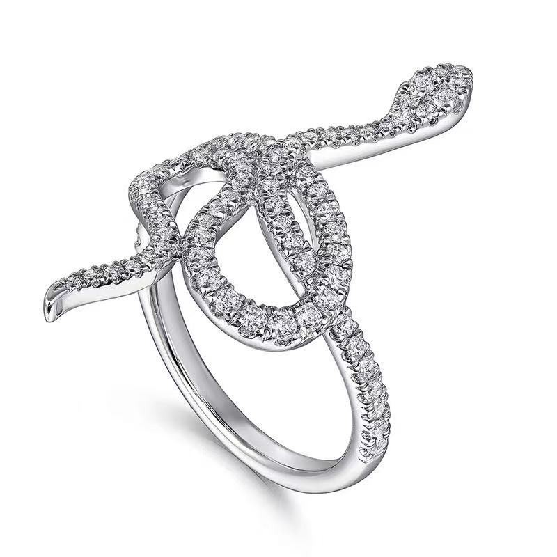 Fashion Woman White Plated Sparkling CZ Snake Band Ring Size 6-10