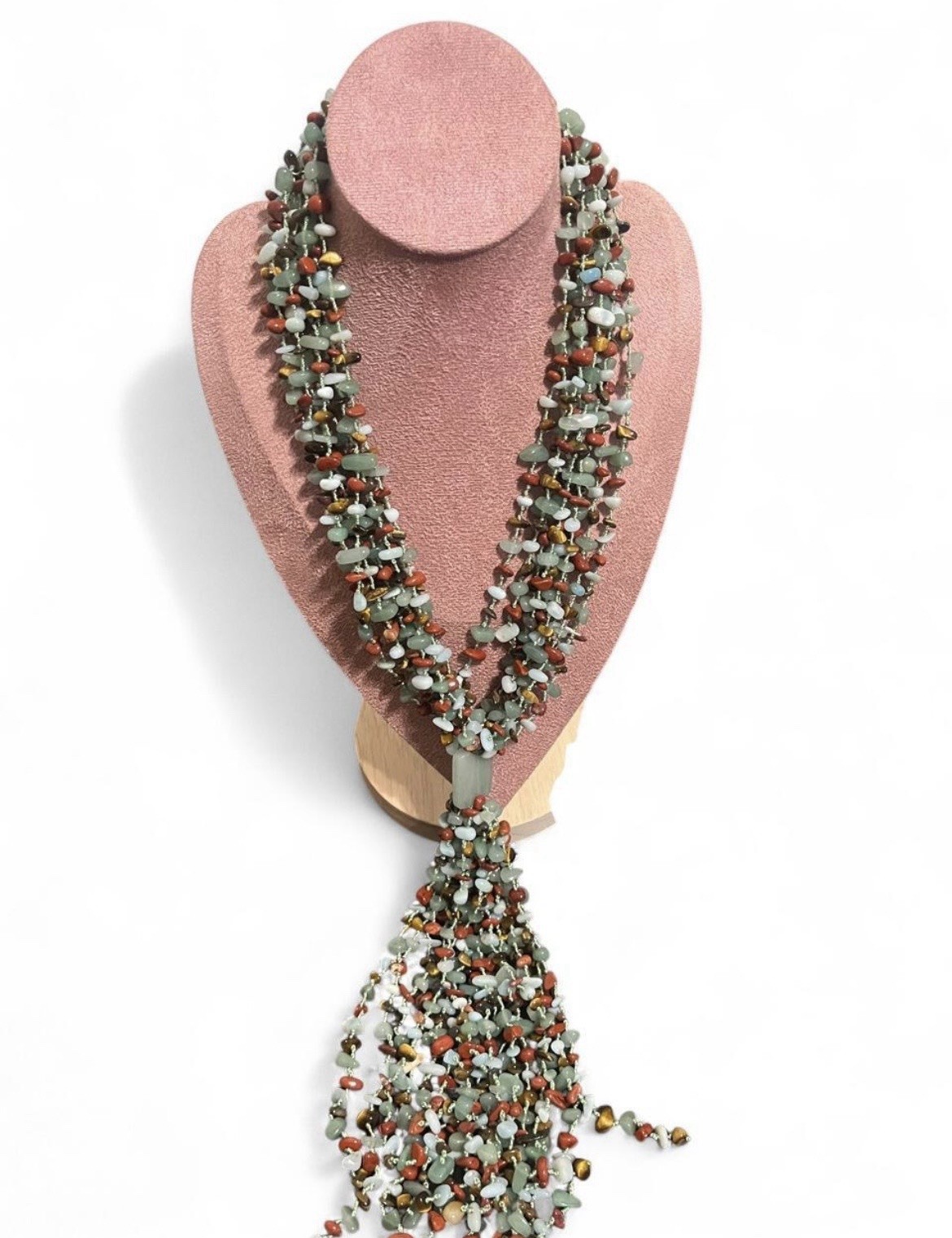 Lariat Tassel Stone Necklace Hand Knotted Women’s Jewelry