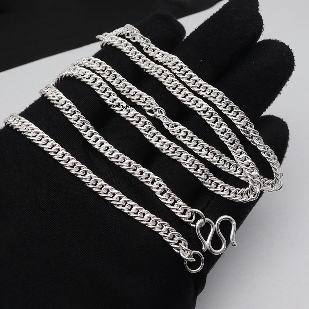 Pure S999 Fine Silver 999 Chain 5mm Cuban Curb Link Necklace 25-26g 21.6inch