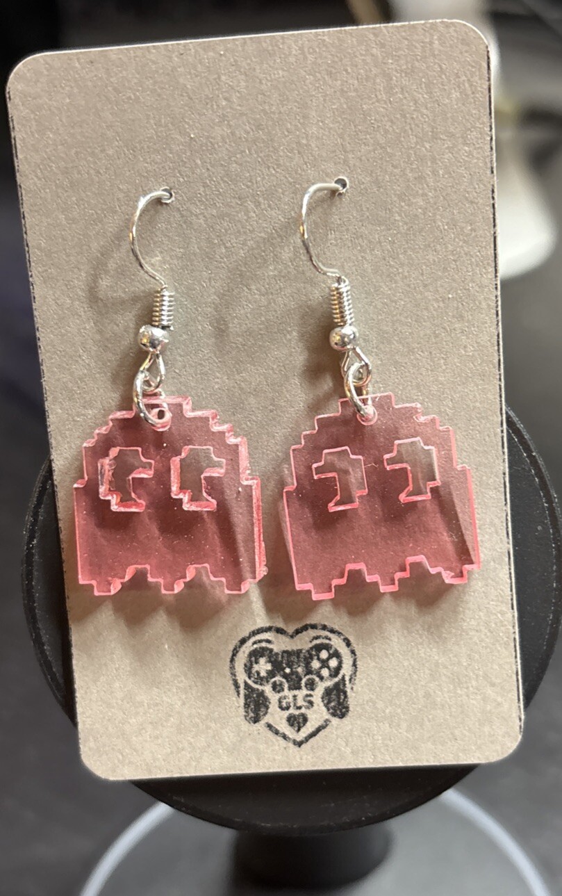 PAC Man Pink Ghost Dangling Fashion Acrylic Earrings