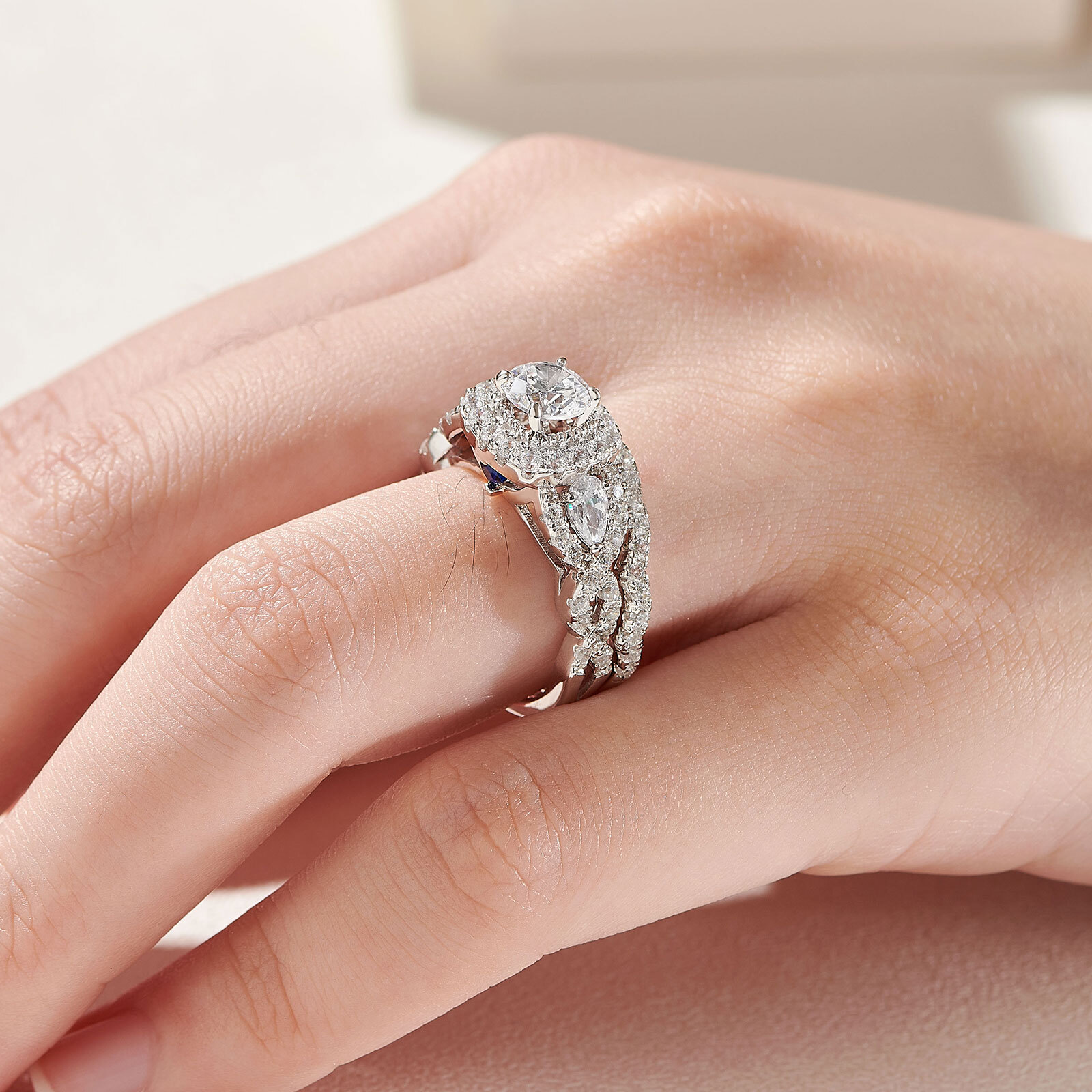 2.4CT Engagement Wedding Ring Sets Solid 925 Sterling Silver AAAAA Cubic Zircon