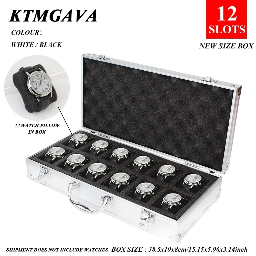 10/12/18 Slots Locking Watch Display Briefcase W/ Anti-Sleek Pads Box Jewellery