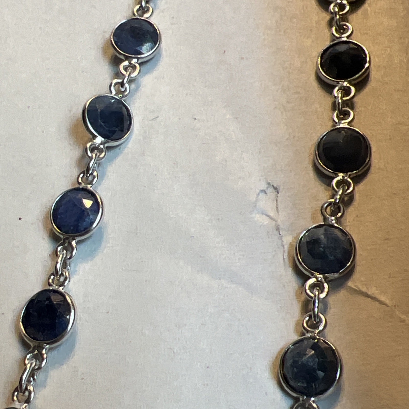 925 Sterling Silver Necklace Round Blue Sapphire Necklace 17″ #JN3