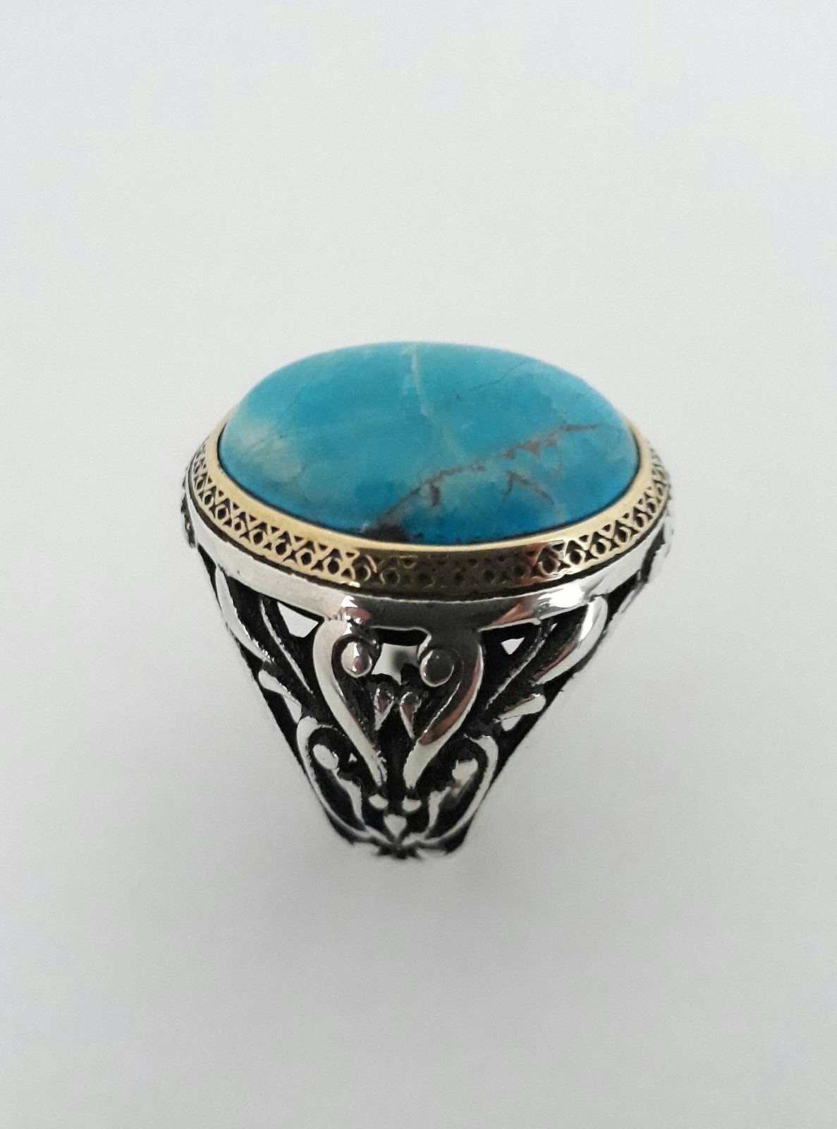 Solid 925 Sterling Silver Natural Arizona Turquoise Gemstone Men’s Unisex Ring