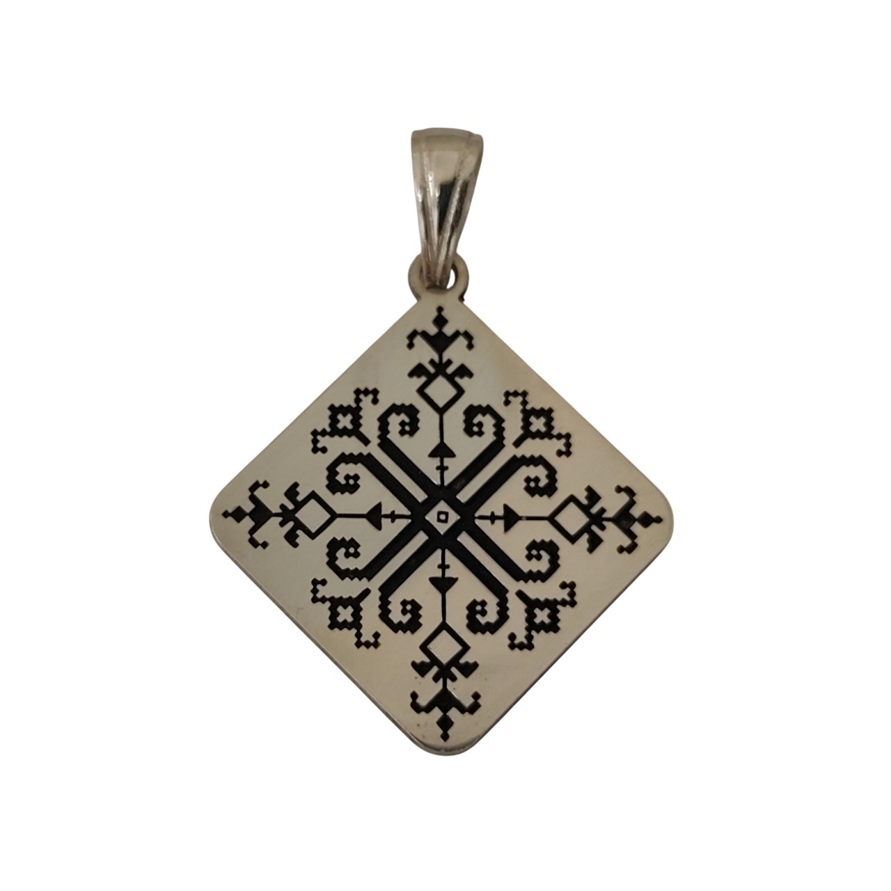 Sterling Silver Pendant Bulgarian Embroidery Motif Folk Symbol Handmade 925