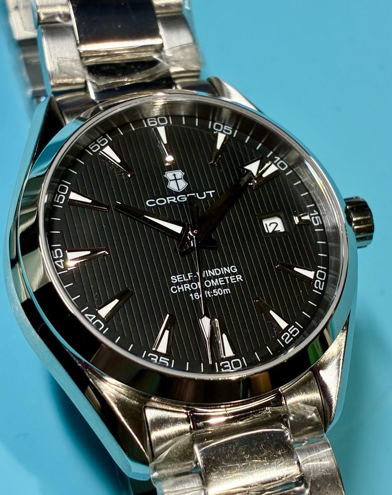 CORGEUT AUTOMATIC SAPPHIRE 41MM BLACK TEAKED DIAL OCEANMASTER STAINLESS STEEL