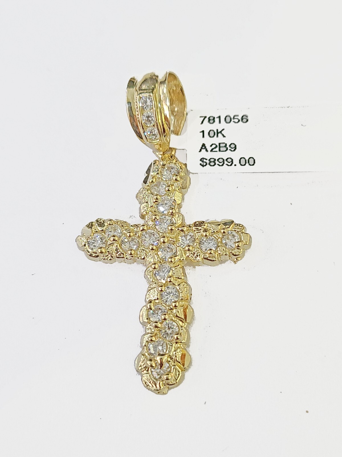 10k Real Yellow Gold Nugget Cross Charm Pendent
