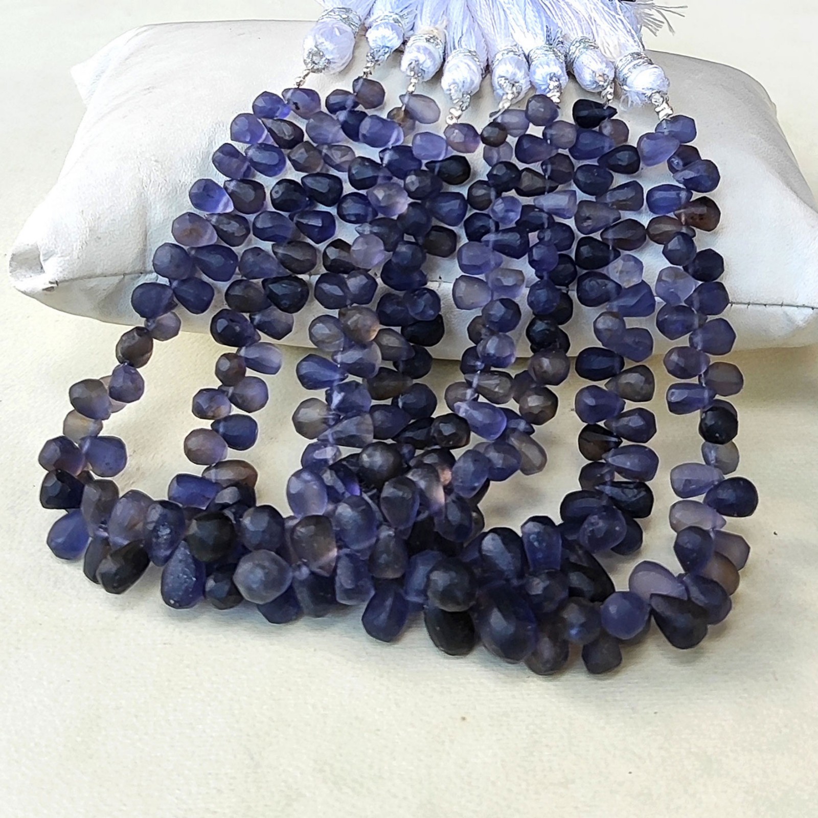 Natural Iolite Gemstone 6×4 to 8×6 mm Size Unpolished Drop Shape Beads 7″ Strand