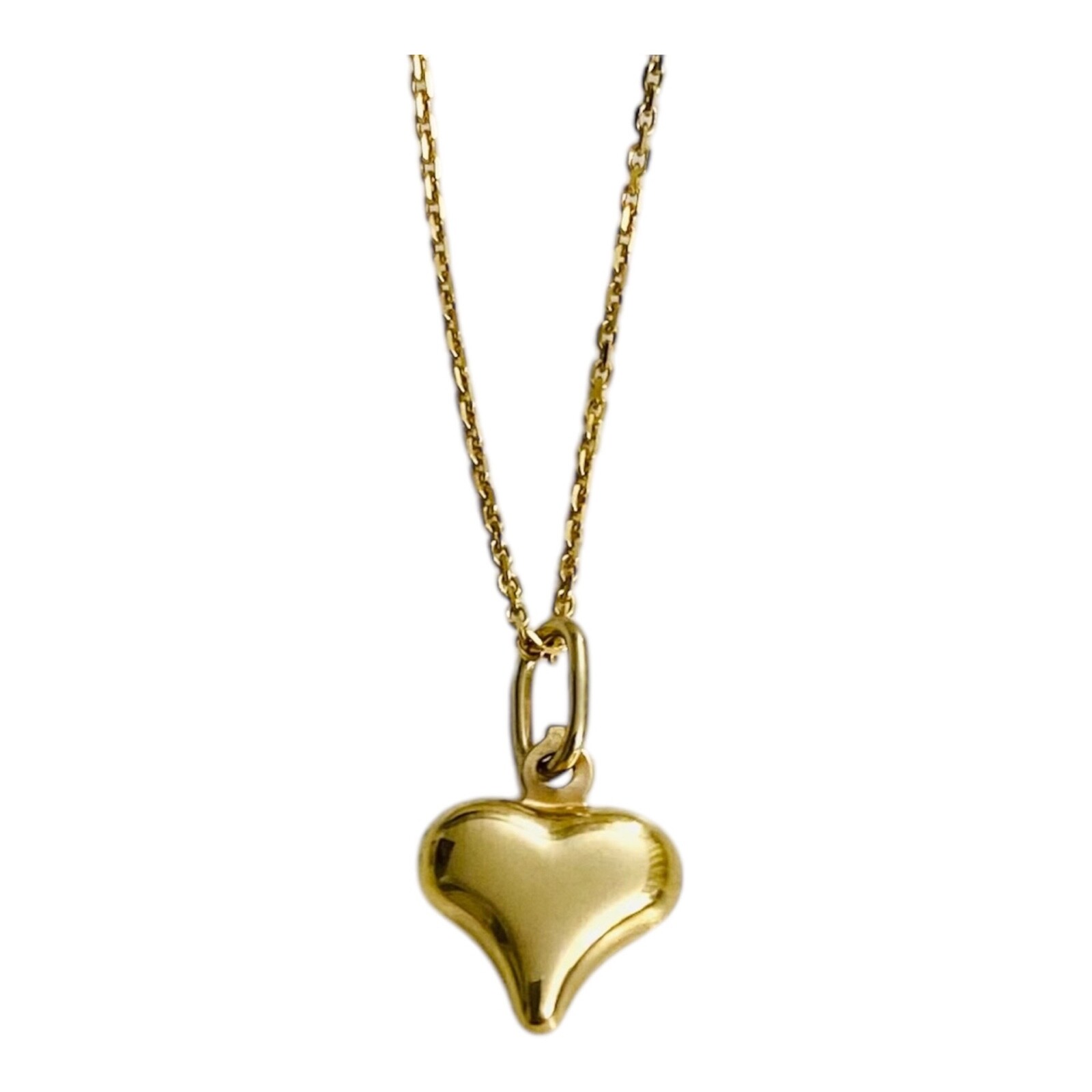 14K Real Gold 3D Heart 0.55″ Pendant, 14k Solid Gold 0.8mm Cable Chain- 14KC2905