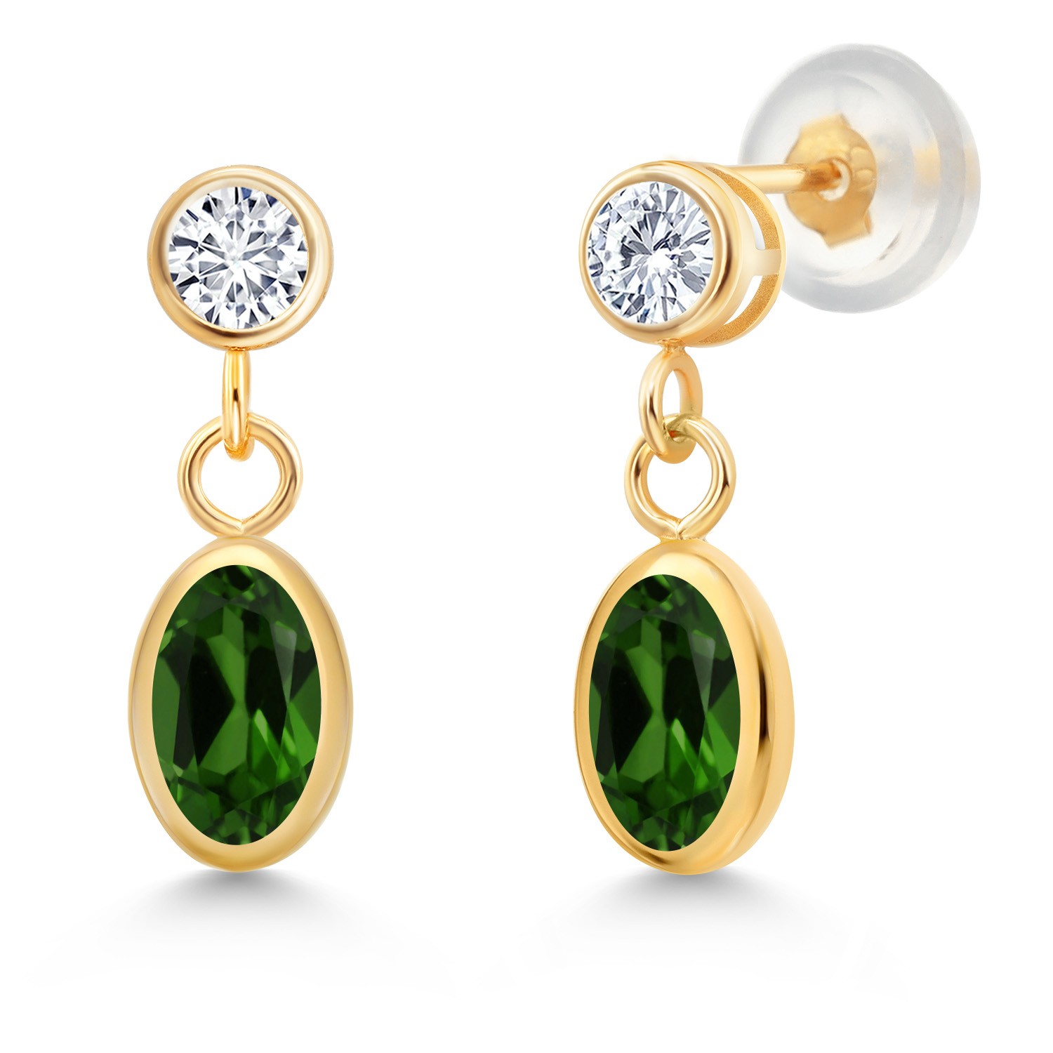 14K Yellow Gold Green Chrome Diopside and White Lab Grown Diamond Drop Dangle