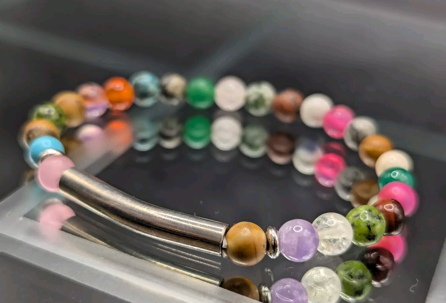 Colorful Fun Mixed Gemstone Beaded Stretch Stackable Bracelet (16cm) Small Wrist