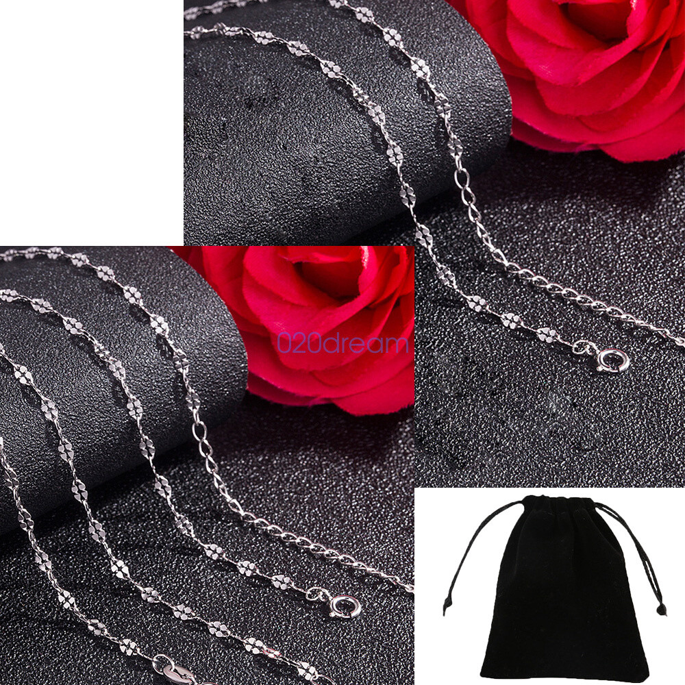 2.5mm 4 Leaves Chain Real 925 Sterling Silver Necklace Extend Adjust Ladies Gift
