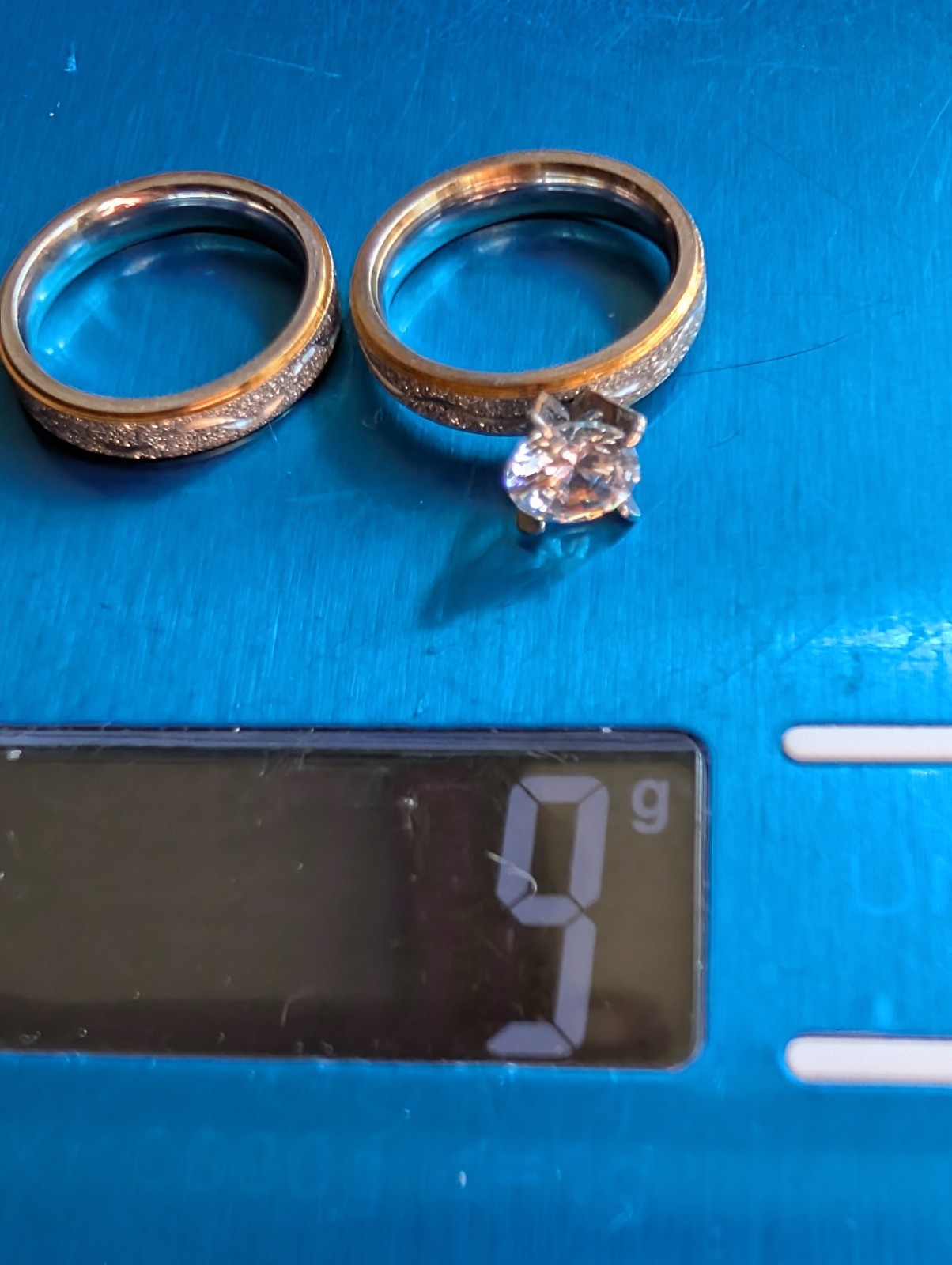 Gold & Silver Color Engagement & Wedding Ring Set – Created Diamond, Etched