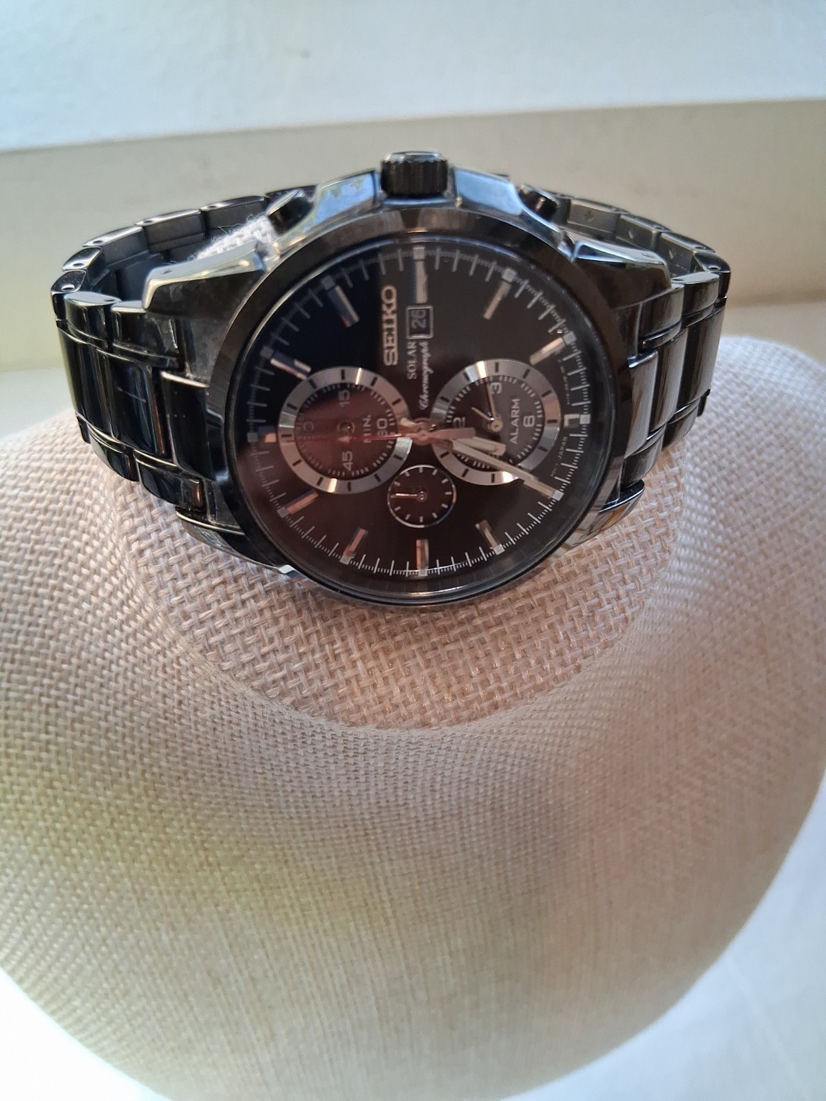 Seiko Men’s Solar Chronograph Black Stainless Steel Alarm 43mm Watch V172-0AF0