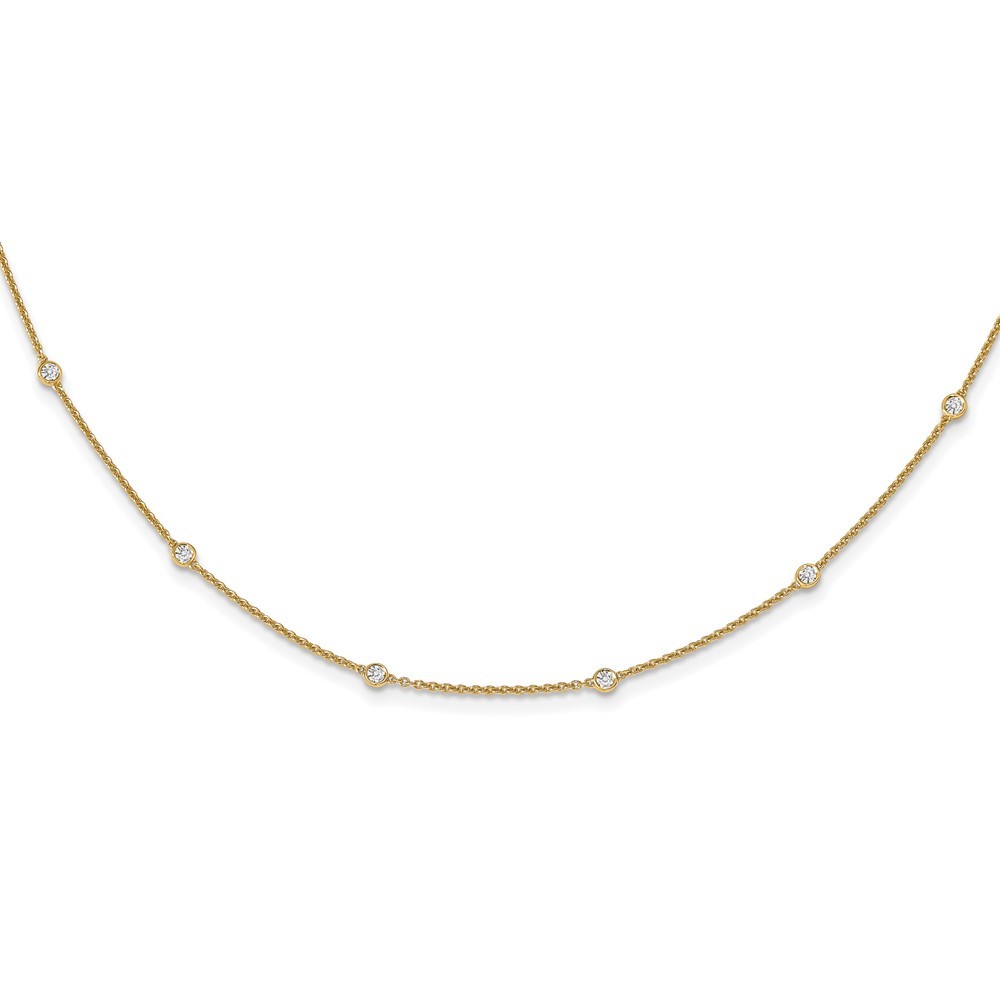 14k Yellow Gold 3/8 Ct Bezel-set Diamond and Cable Chain 18-Station Necklace 18″