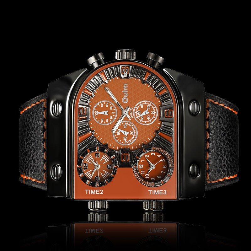 Oulm Men’s Large Dial Army Sport Watch Quartz 3 Decorative Subdials Gift for Men