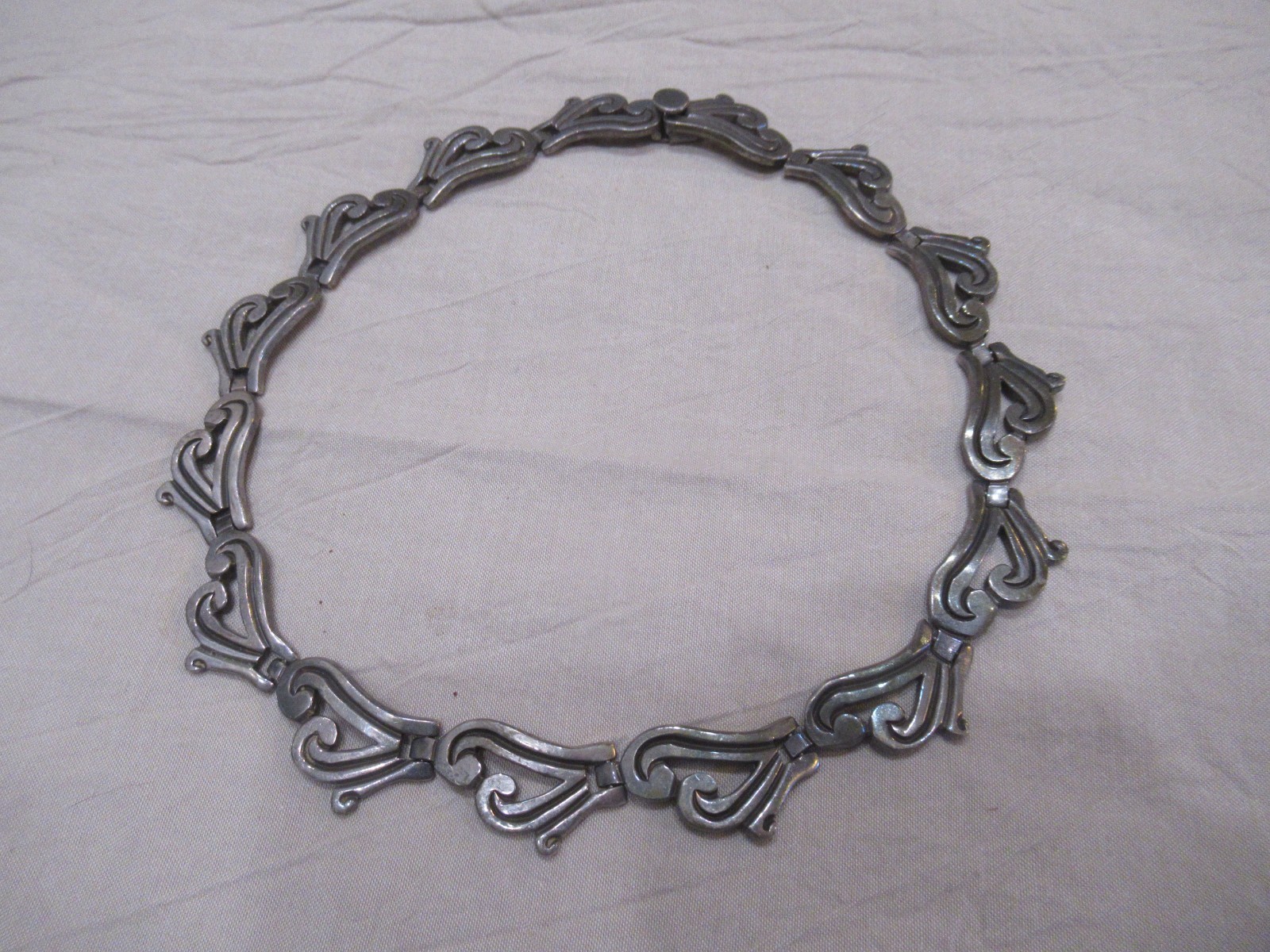 Vintage Mexico Sterling Silver Taxco Heavy Swirl Link Necklace & BRACELET 140g
