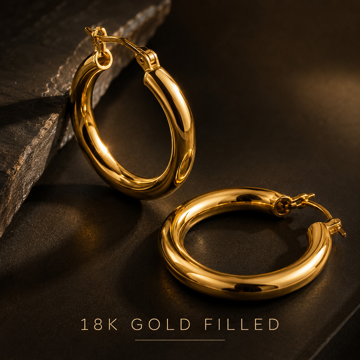 Genuine 18K Gold Filled Hoop Earrings for Women
