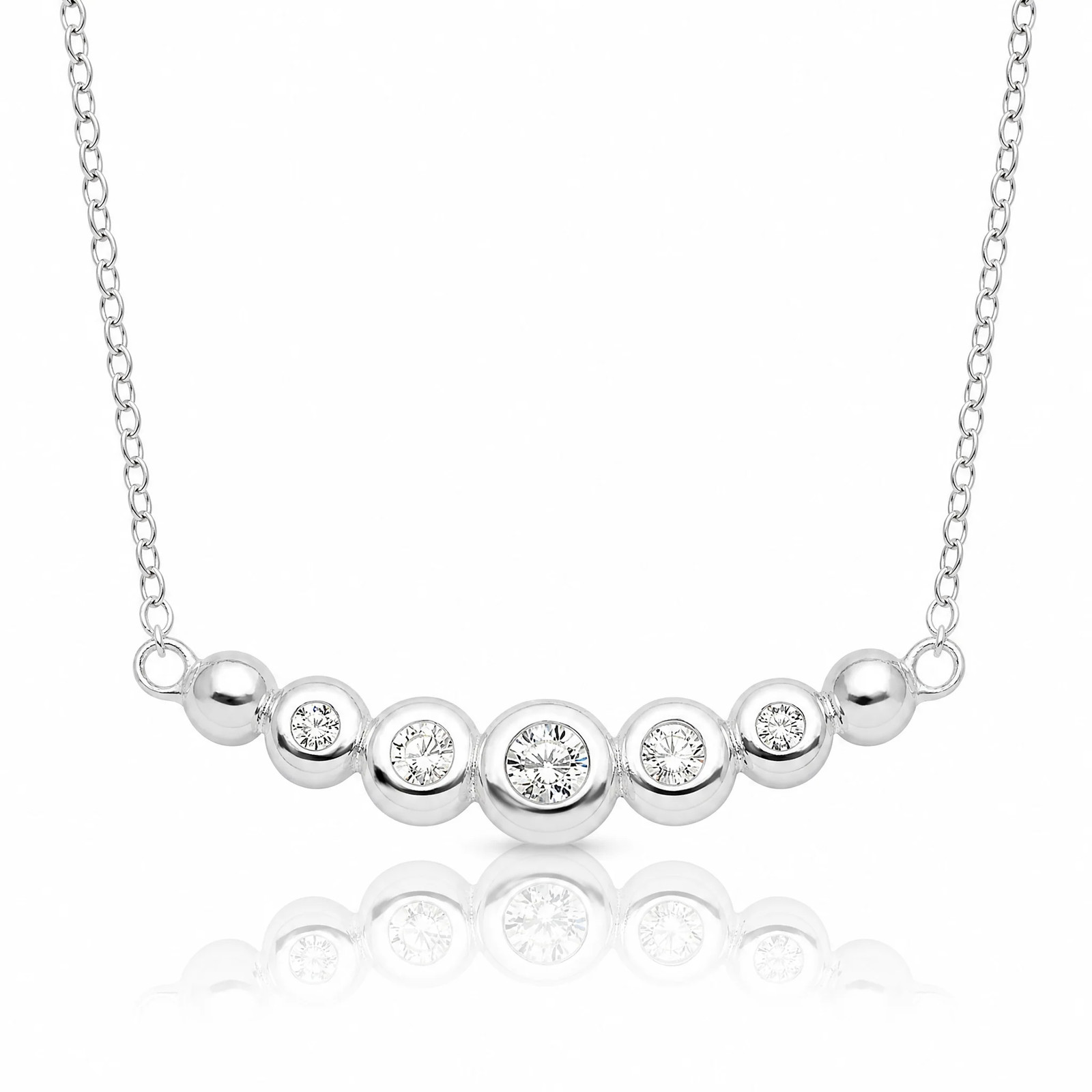 Sterling Silver Graduated CZ 18in Bar Necklace