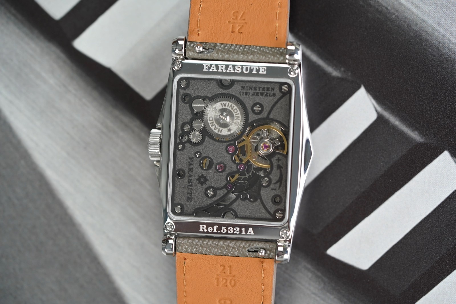 FARASUTE Men Mechanical Watch Rectangl Manual Winding Wristwatch Sapphire ST17