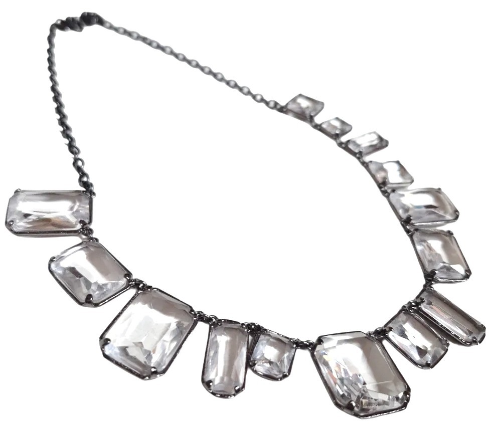 J.Crew Faceted Crystal Statement Necklace Crystal Hematite-Tone Plated Brass