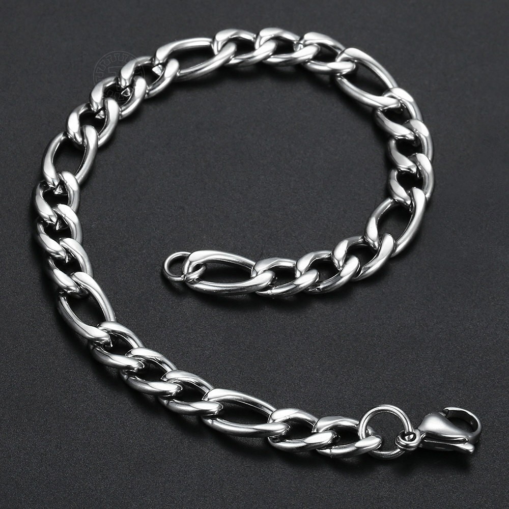 3/5/7/9mm Gold Plated Stainless Steel Figaro Link Chain Bracelet Men Women Jewel